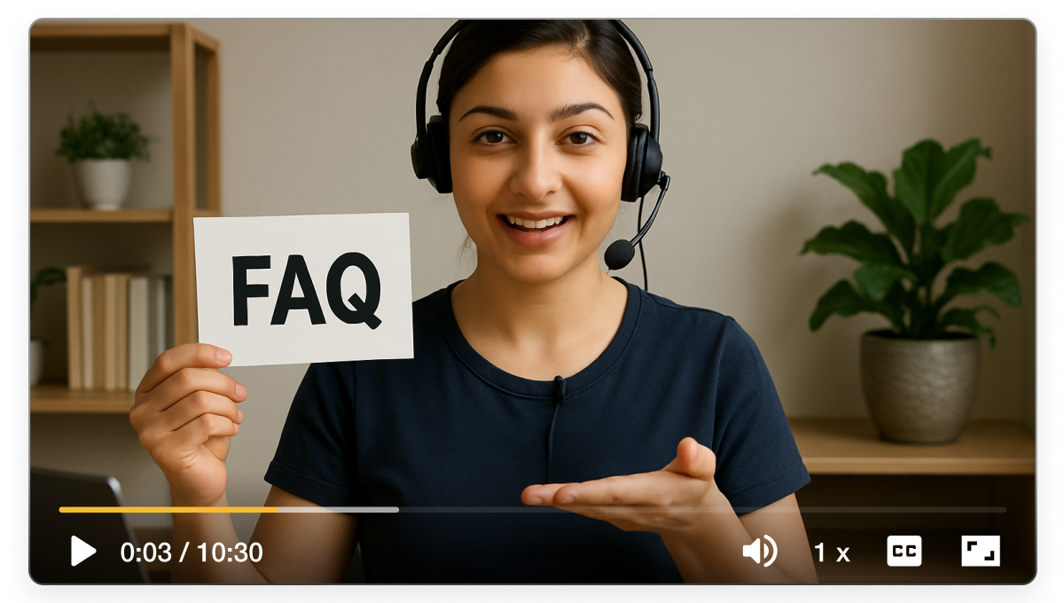 Customer support FAQ video created in Visla showing a support agent explaining product steps in a clear and visual way